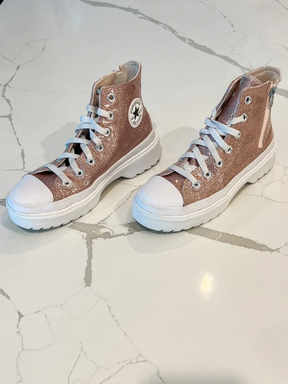 Converse Chuck Taylor All Star Pink Glitter Platform High Top Sneakers Girls 3.5